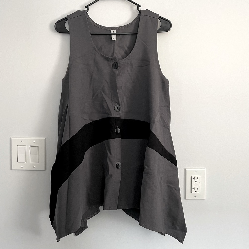 Asymmetrical Gray/Black Vest/Top in Medium
